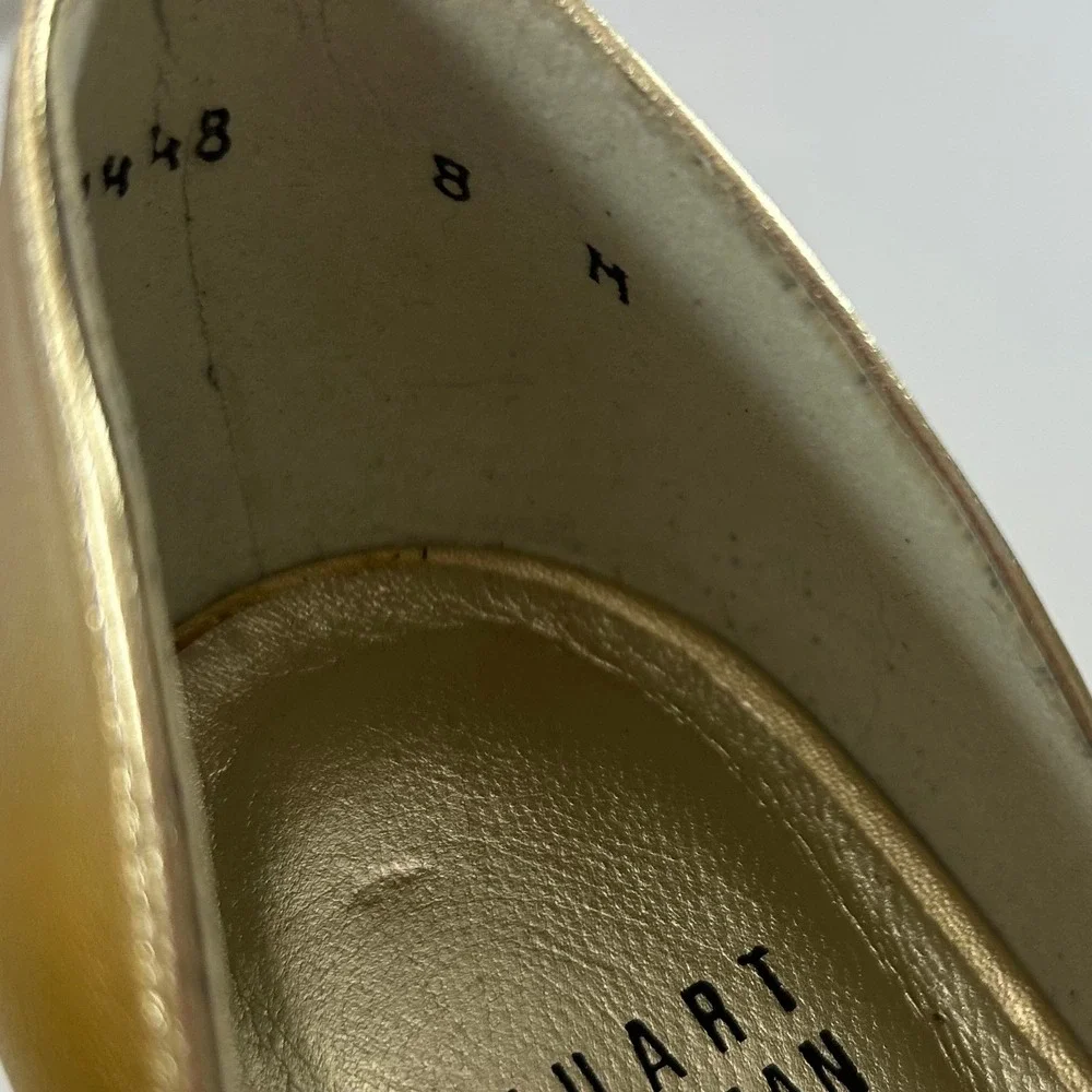 Stuart Weitzman Heels Crissy D'Orsay Womens 8 Gold‎ Leather Peep Toe Pumps